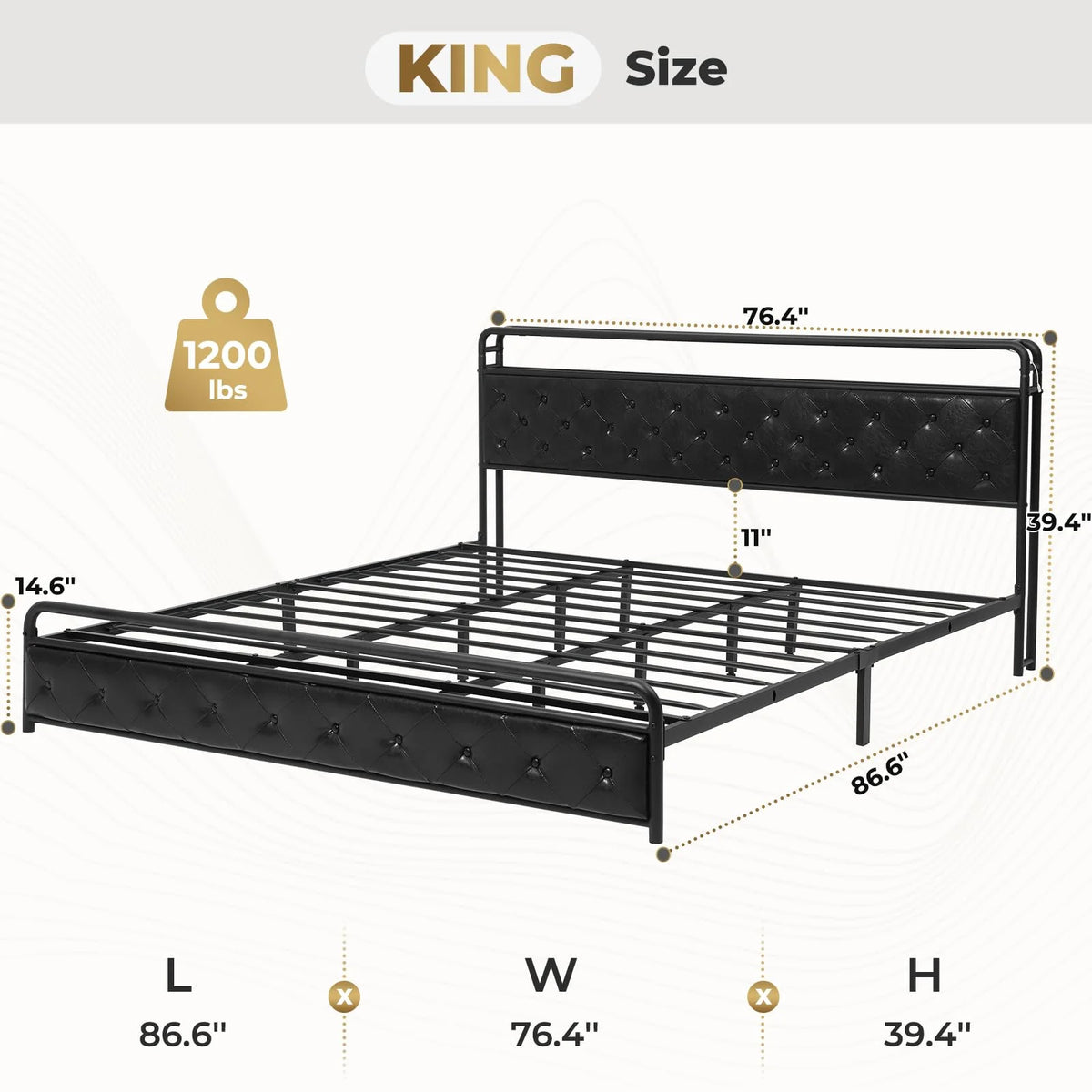 King Size Faux Leather Upholstered Platform Bed with LED Headboard T54660