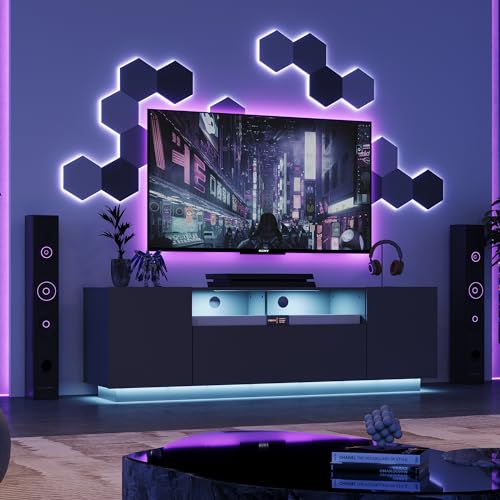 Black TV Stand with LED Lights and Storage Cabinet U855