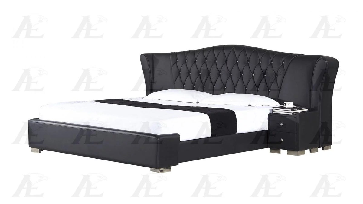 Black PU Cal King Size Bed and 2 Nightstands Set 3Pcs J668434