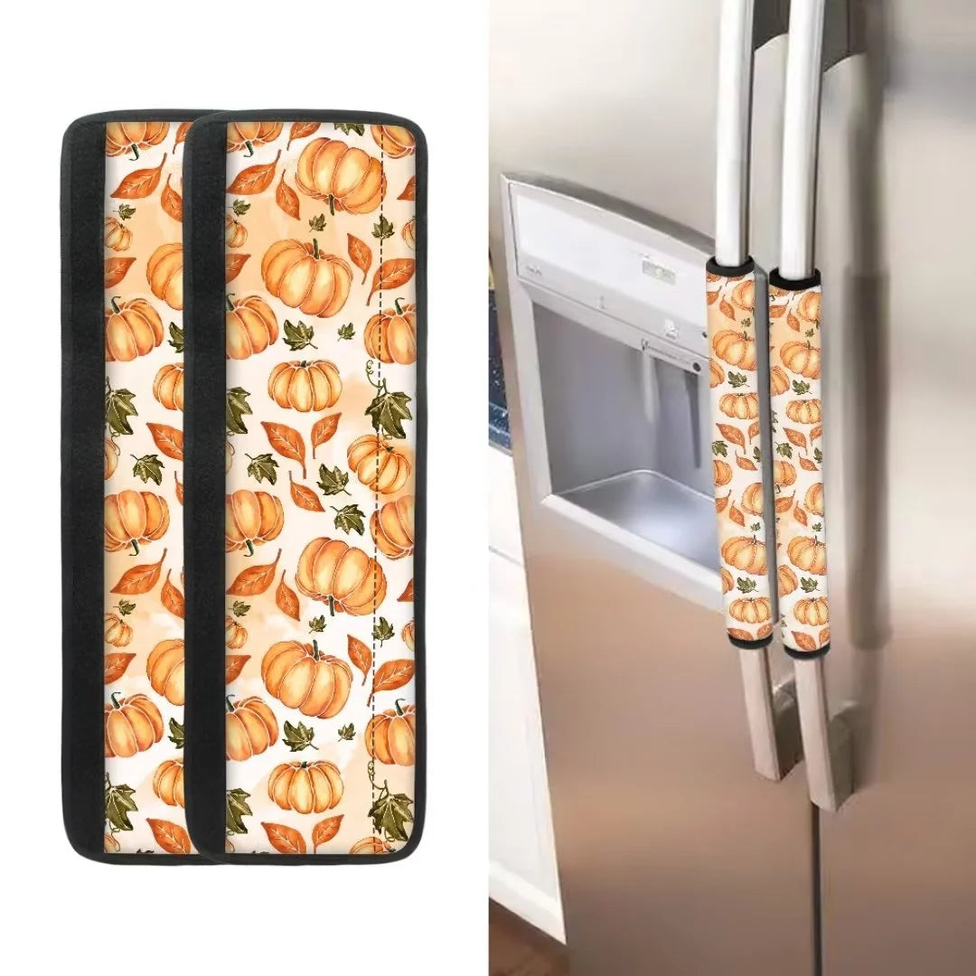Thanksgiving Pumpkin Fallen Leaves Refrigerator Handle Cover 4 Pcs C3871
