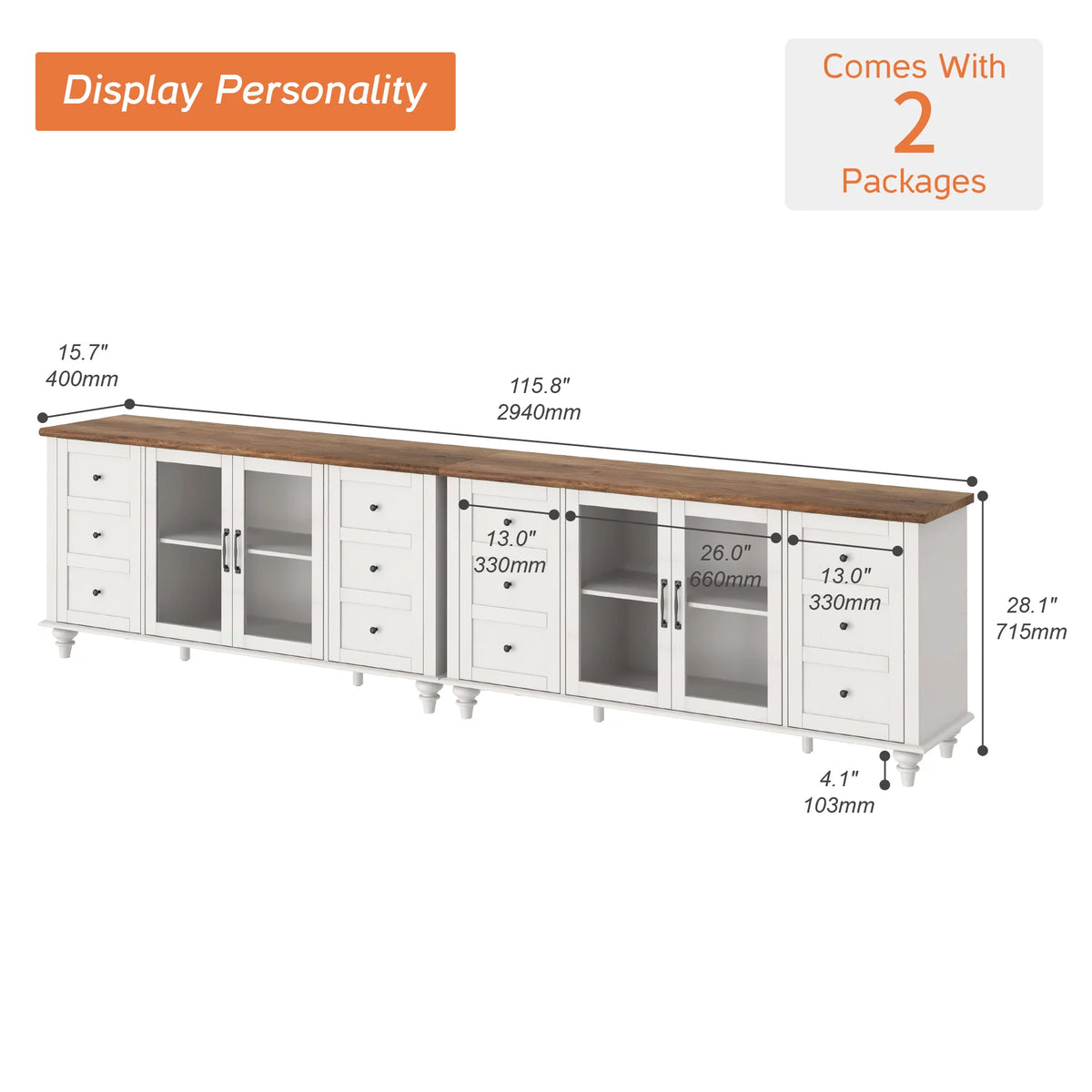White Glass and Wood TV Stand for 85-110 inch TV D1920