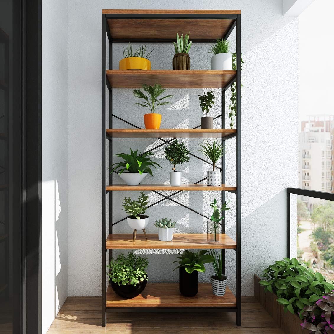 Industrial 5 Shelf Metal and Wooden Bookcase X267