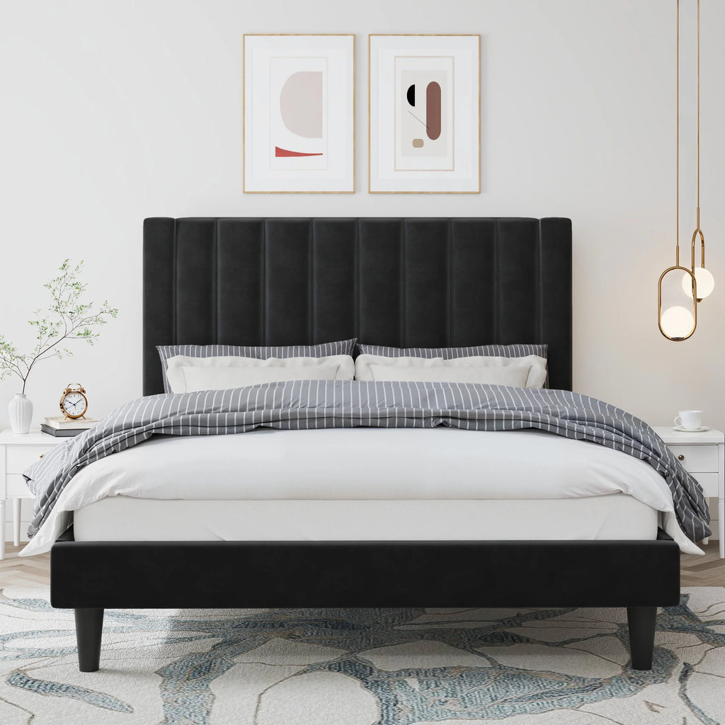 Queen Size Velvet Upholstered Platform Bed Frame W909