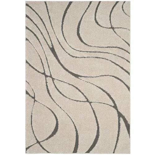 Cream Grey Abstract Shag Area Rug 6' x 9' A17077