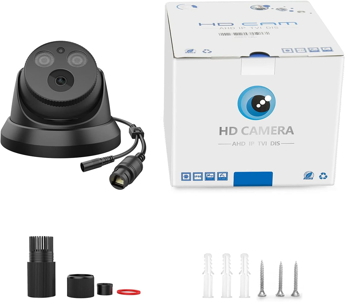 4K 8MP Outdoor PoE IP Camera with Mic/Audio, 98ft Night Vision, Black M6622