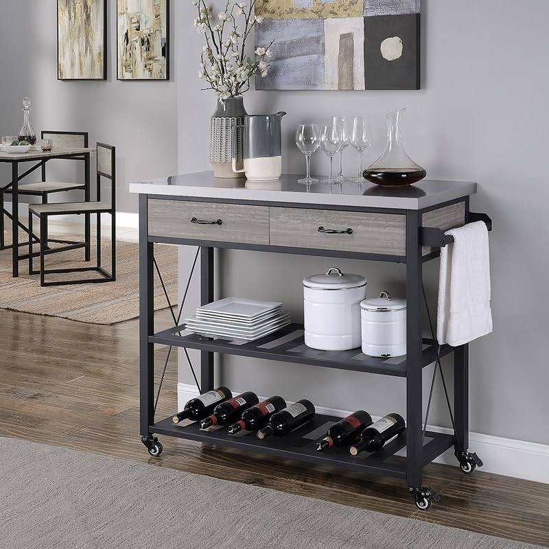 Black Kitchen Cart with Wheels and 2 Drawers C15972