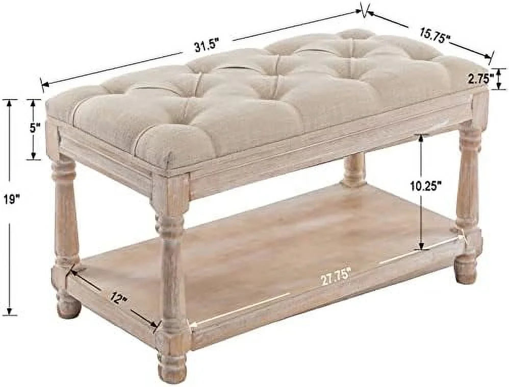 Black Tufted Wood Entryway Bench L8870