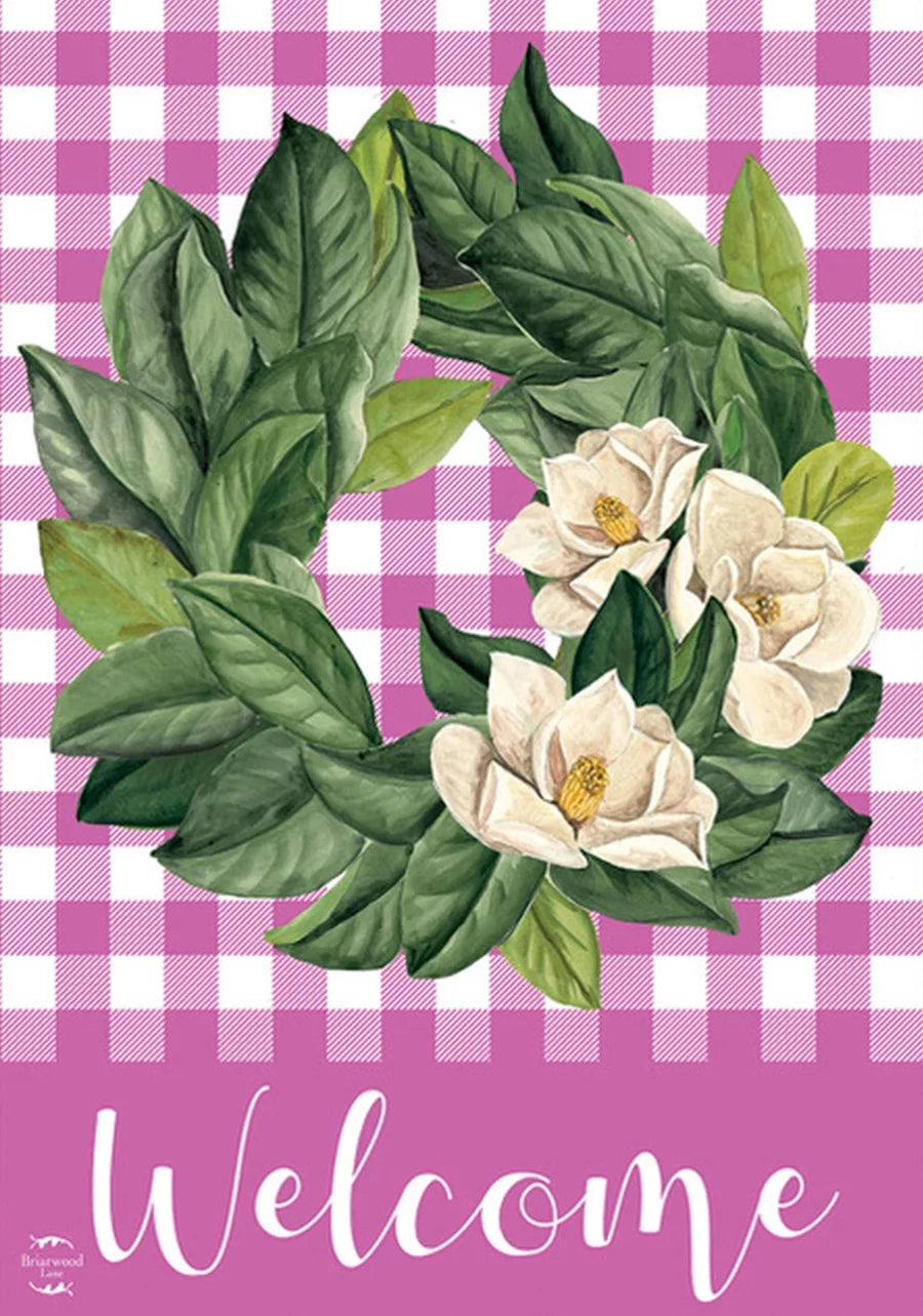 Pink Magnolia Wreath House Flag 28" x 40" P1224