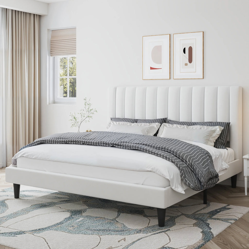 Queen Size Velvet Upholstered Platform Bed Frame W909