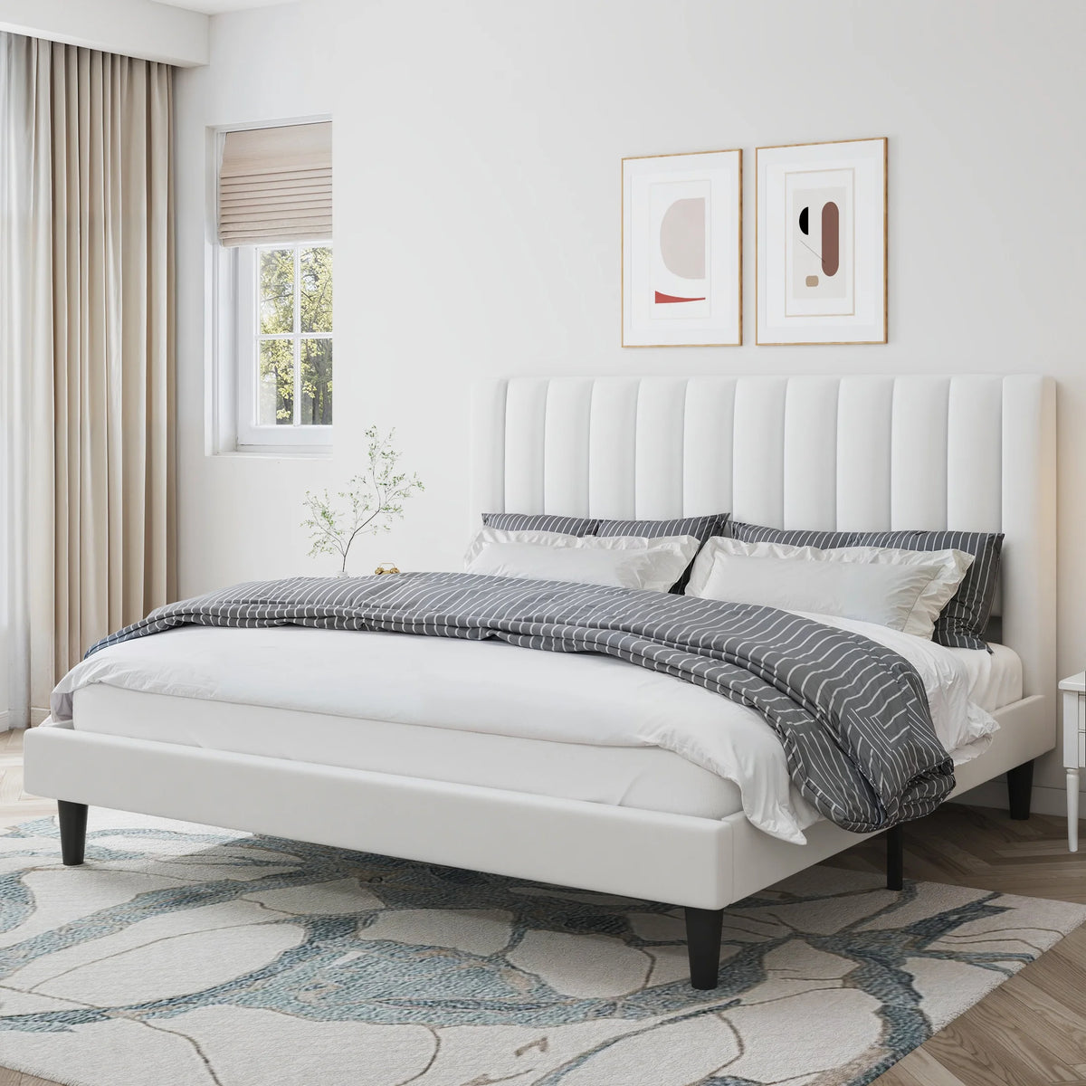 Queen Size Velvet Upholstered Platform Bed Frame W909