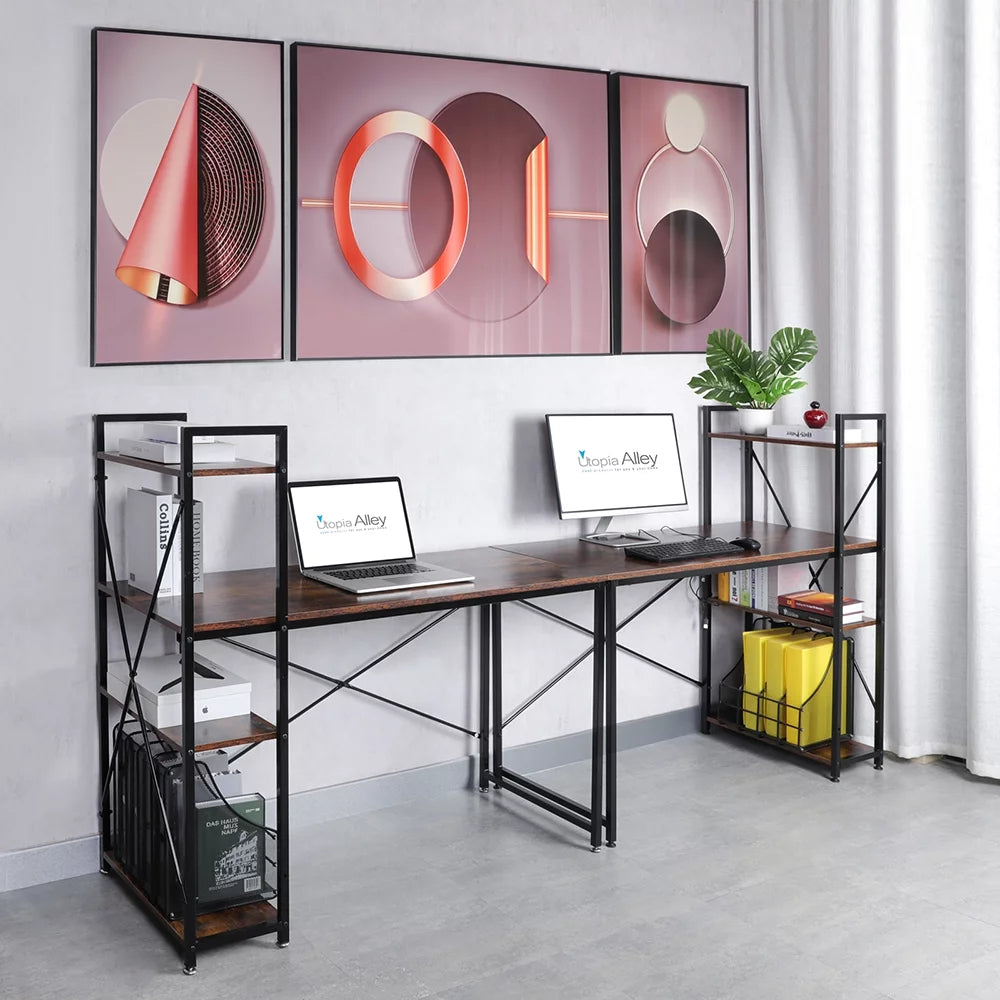 Black 47-inch Metal Computer Desk with 4-Tier Storage Shelves T175