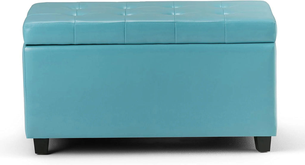 Soft Blue Tufted Faux Leather Lift Top Storage Ottoman I55996
