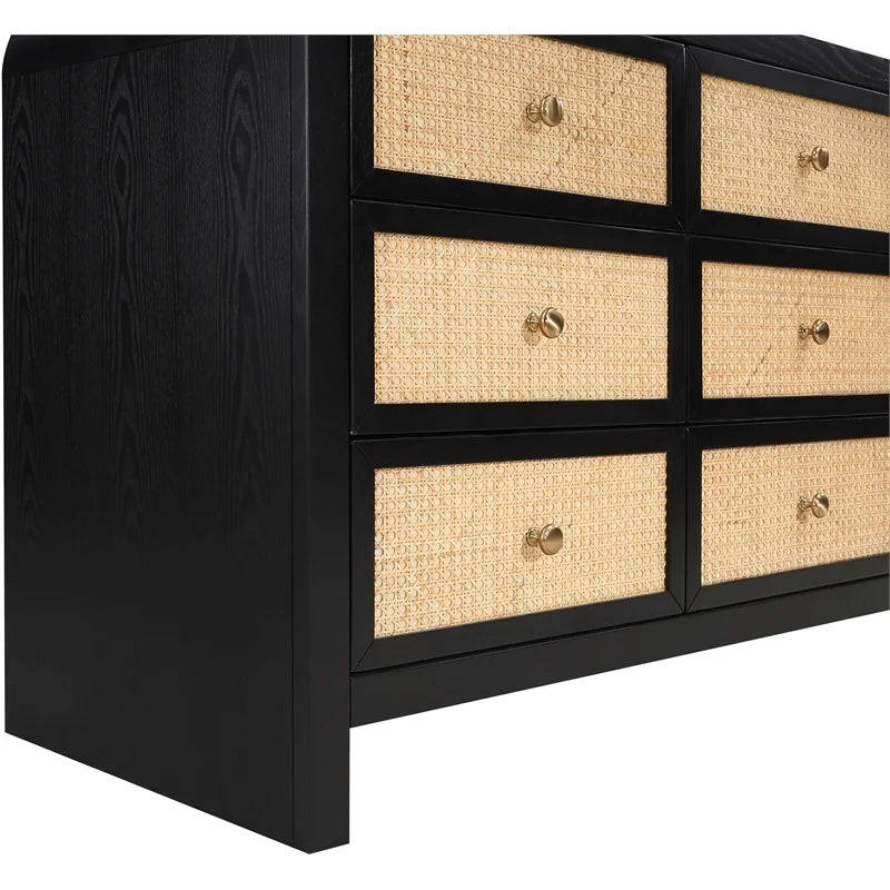 Black Ash Wood and Natural Cane Dresser D2268