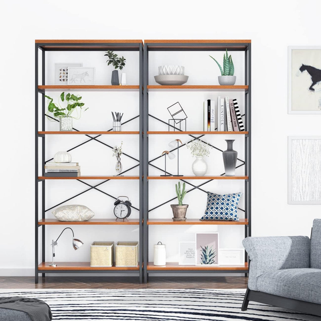 Industrial 5 Shelf Metal and Wooden Bookcase X267