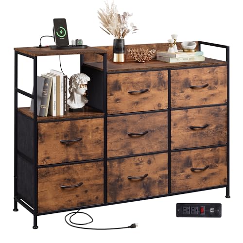 White 8 Drawer Fabric Dresser with Charging Station R526