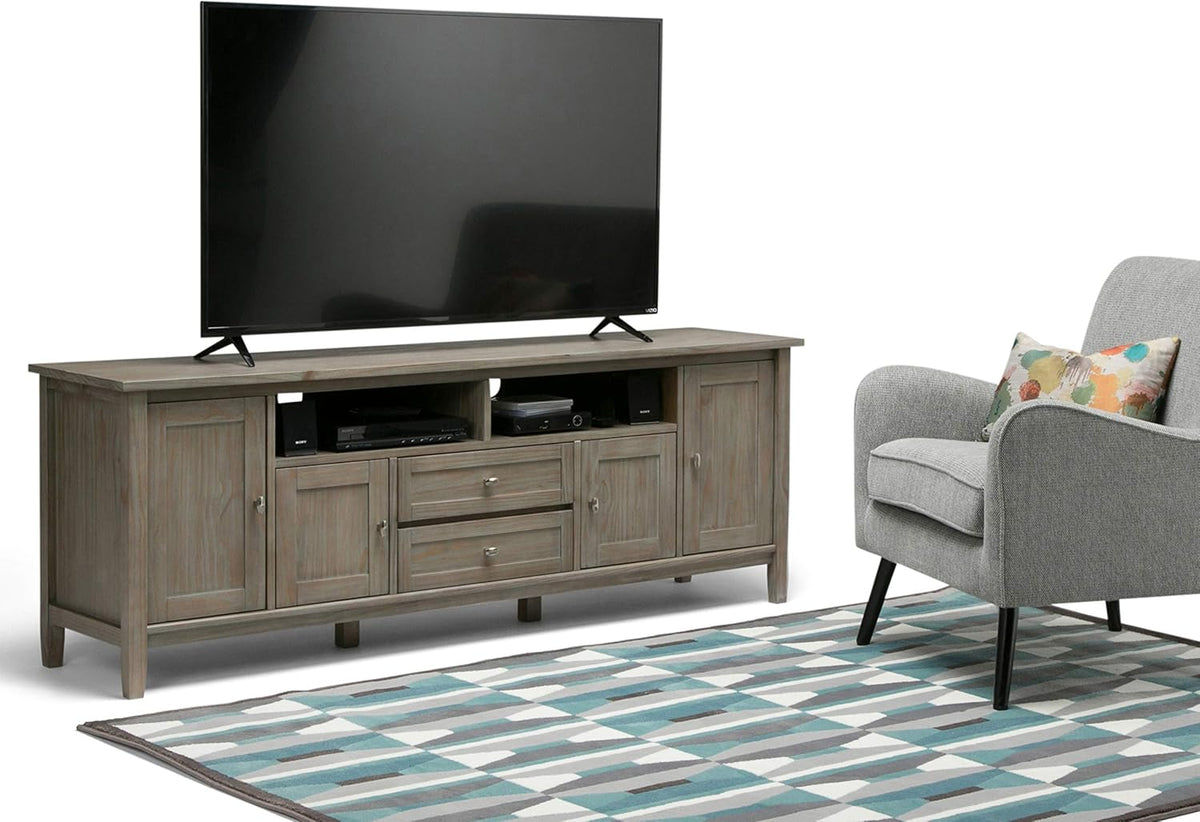 72 inch Wide Rustic Natural Aged Brown Solid Wood TV Media Stand D329622