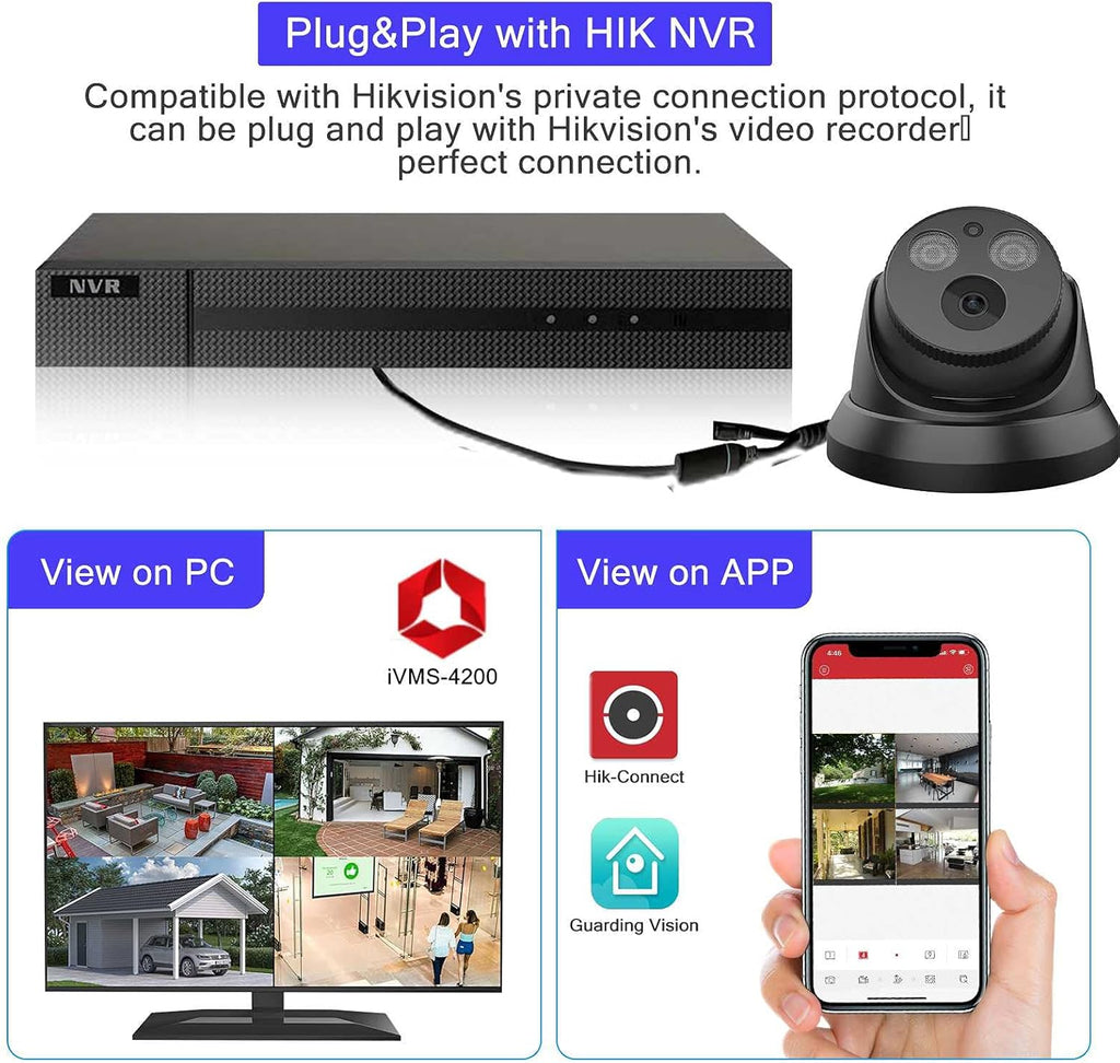 4K 8MP Outdoor PoE IP Camera with Mic/Audio, 98ft Night Vision, Black M6622