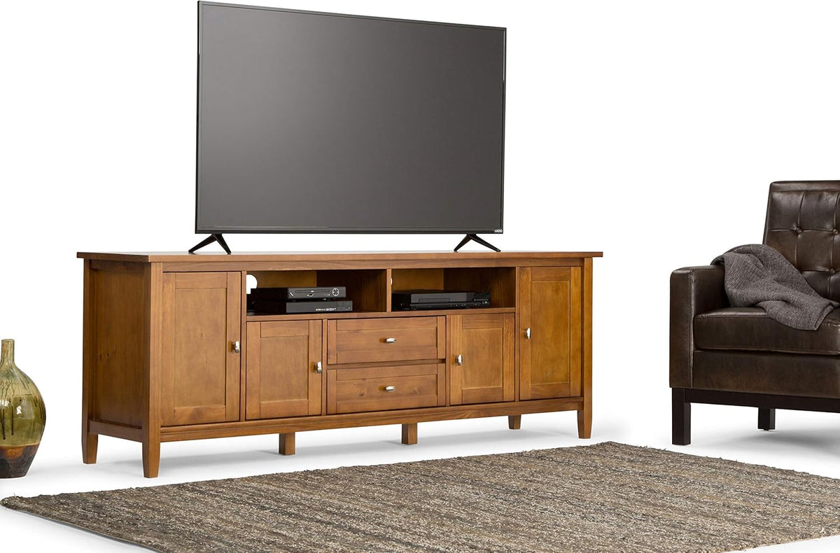 72 inch Wide Rustic Natural Aged Brown Solid Wood TV Media Stand D329622