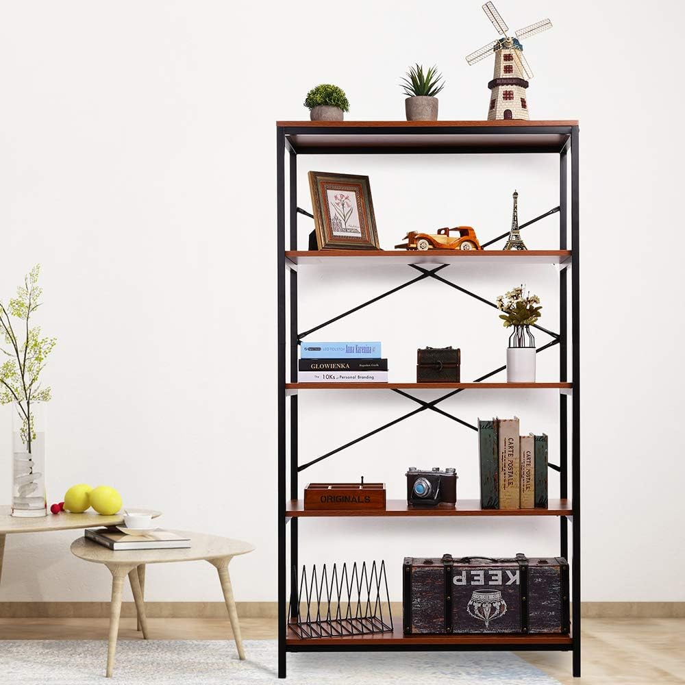 Industrial 5 Shelf Metal and Wooden Bookcase X267