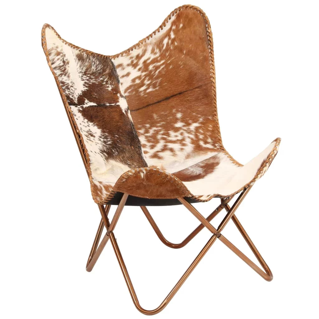 Brown and White Genuine Goat Leather Butterfly Chair J511