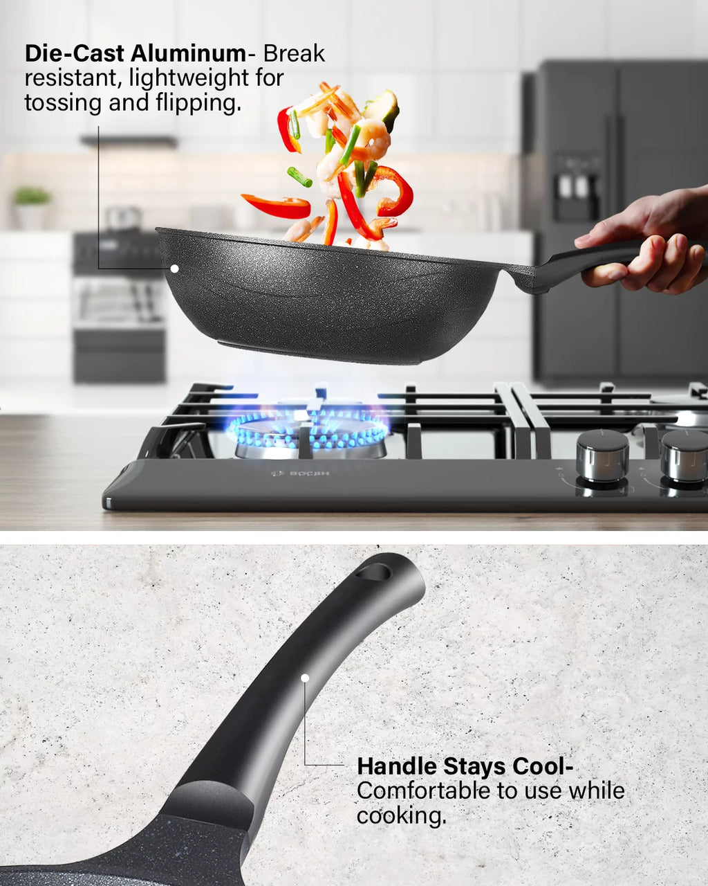 Nonstick Marble Coating Saute Fry Pan with Lid, 12-inch H409