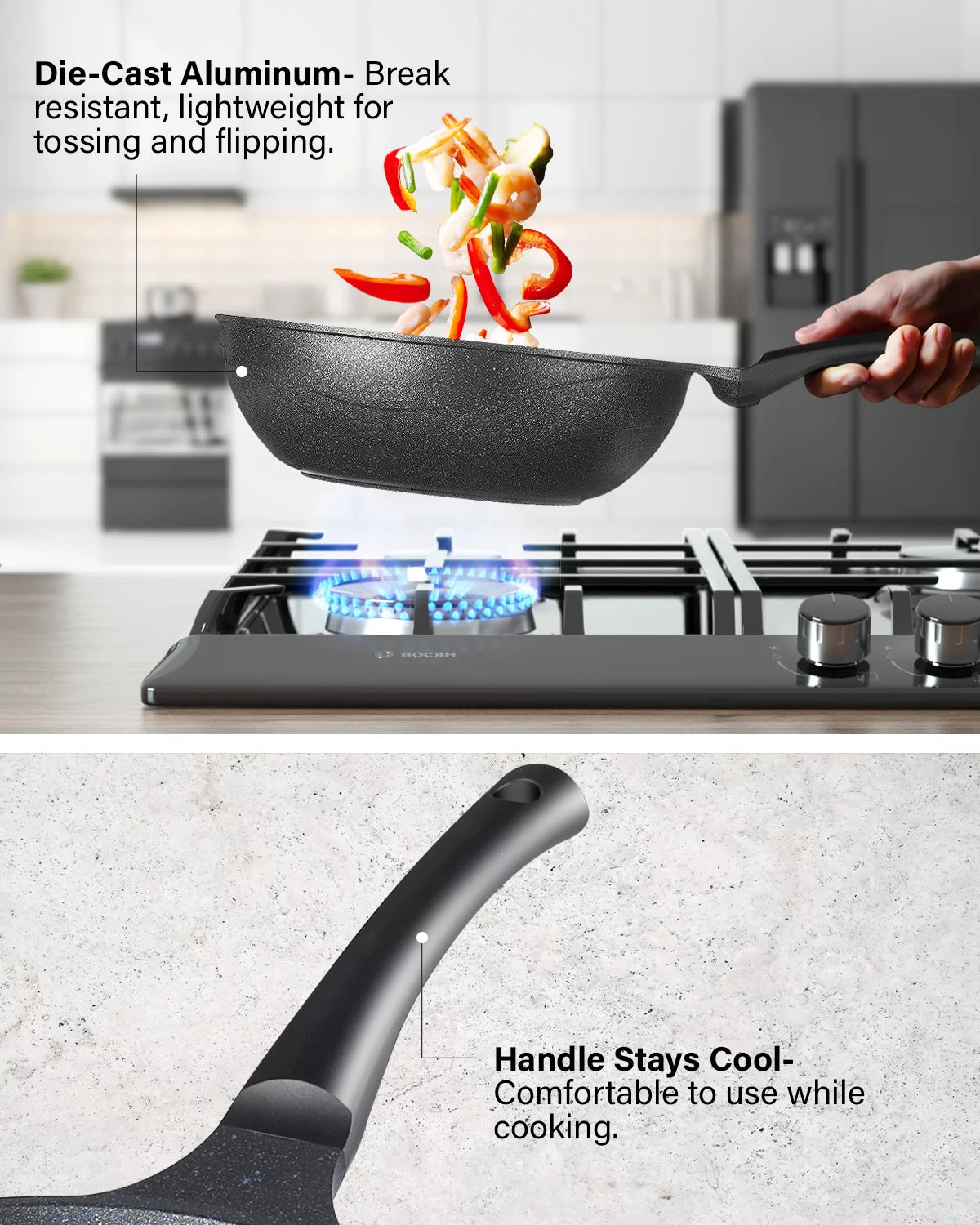 Nonstick Marble Coating Saute Fry Pan with Lid, 12-inch H409