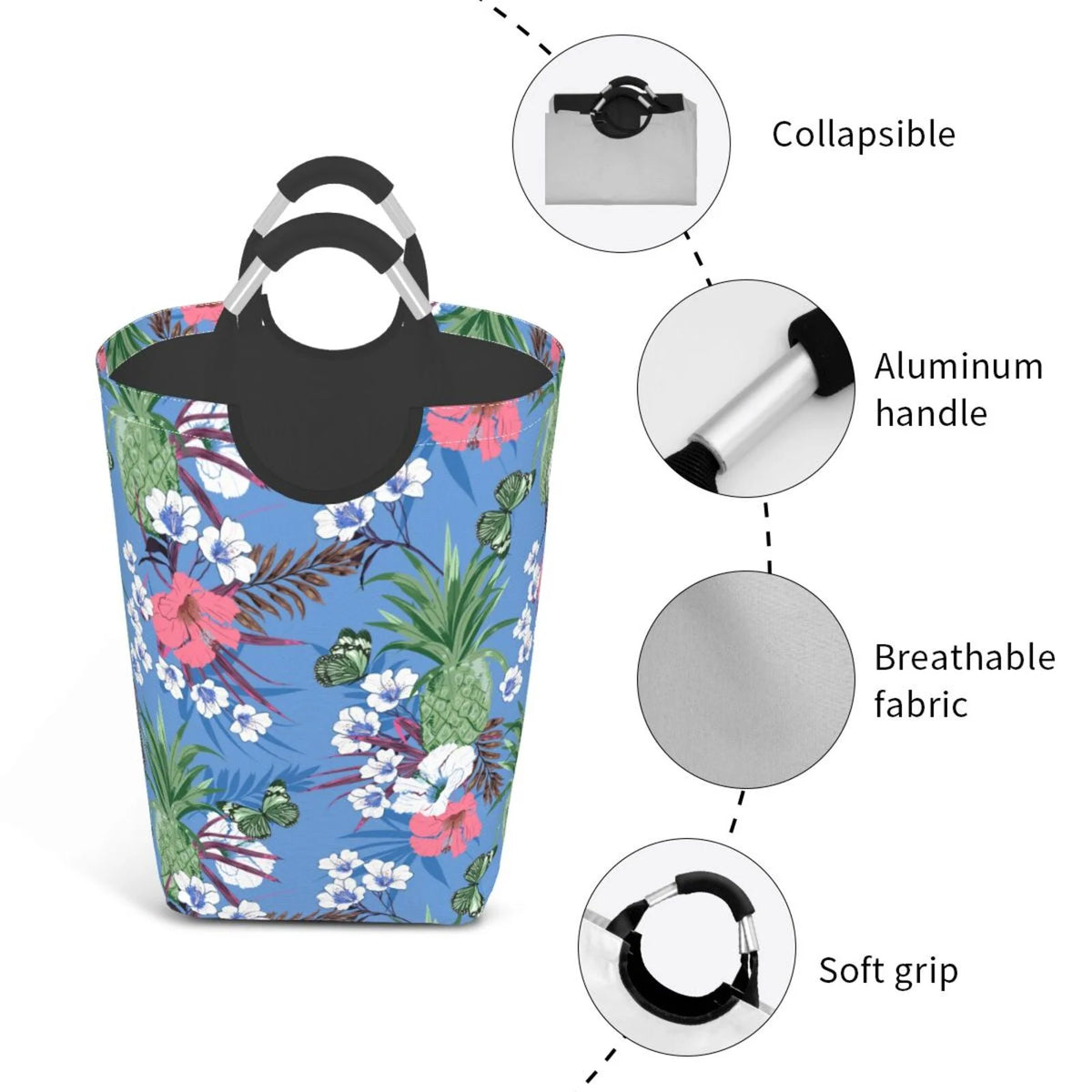 Vintage Floral Fruit Doodle Art Pattern 50L Foldable Laundry Basket E52748