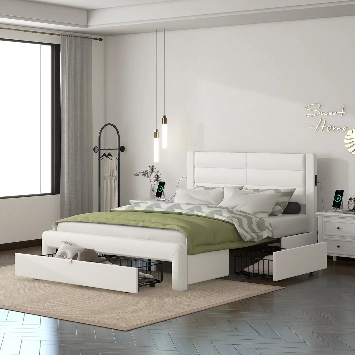 Queen Size Wood Bed Frame with 3 Storage Drawers P302