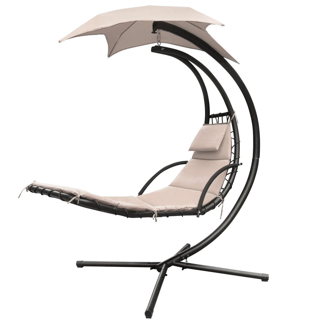 Hanging Curved Chaise Lounge Chair with Pillow, Canopy & Stand Z465