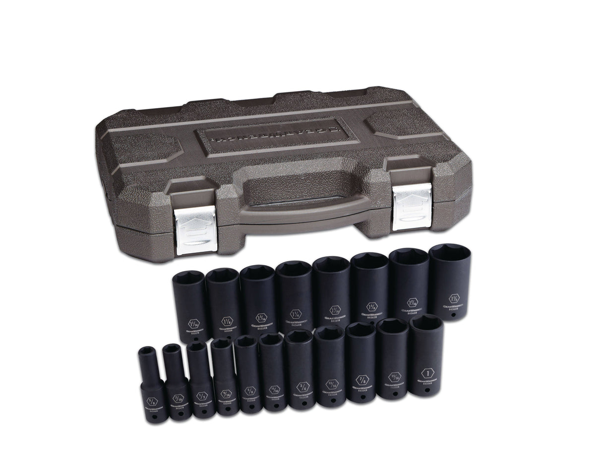 19 pc. 1/2" Drive 6 Point Deep SAE Impact Socket Set I86481