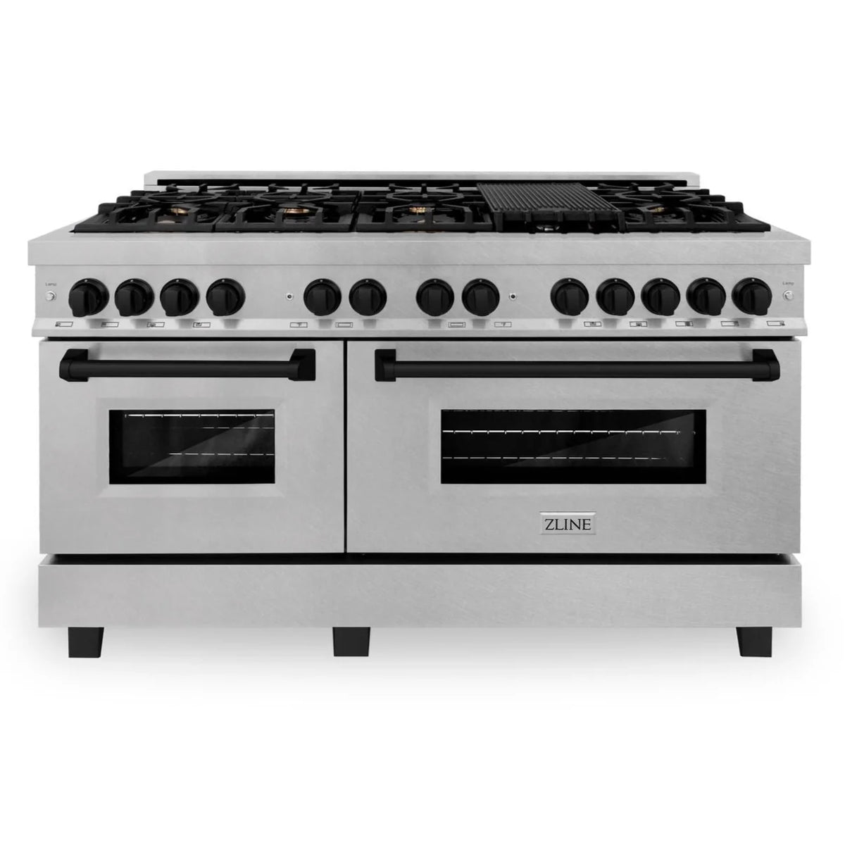 60 Inch Dual Fuel Range in Stainless Steel with Matte Black Accents U111