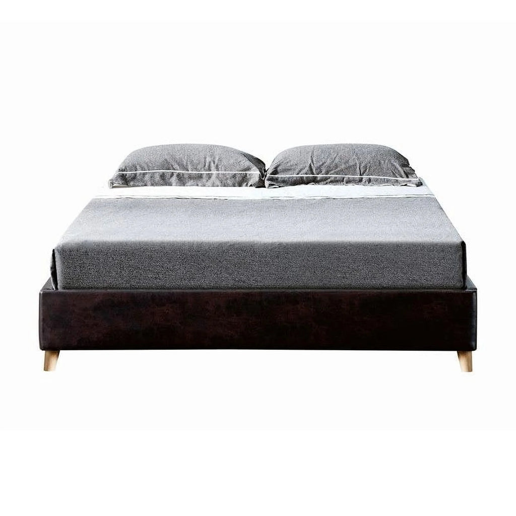 Faux Leather Full Foundation Bed in Brown X7741