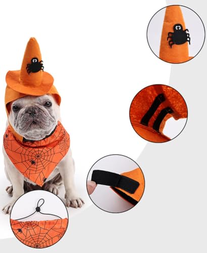 Dog Halloween Costumes 2Pcs Set Witch Hat and Bandana Black D495