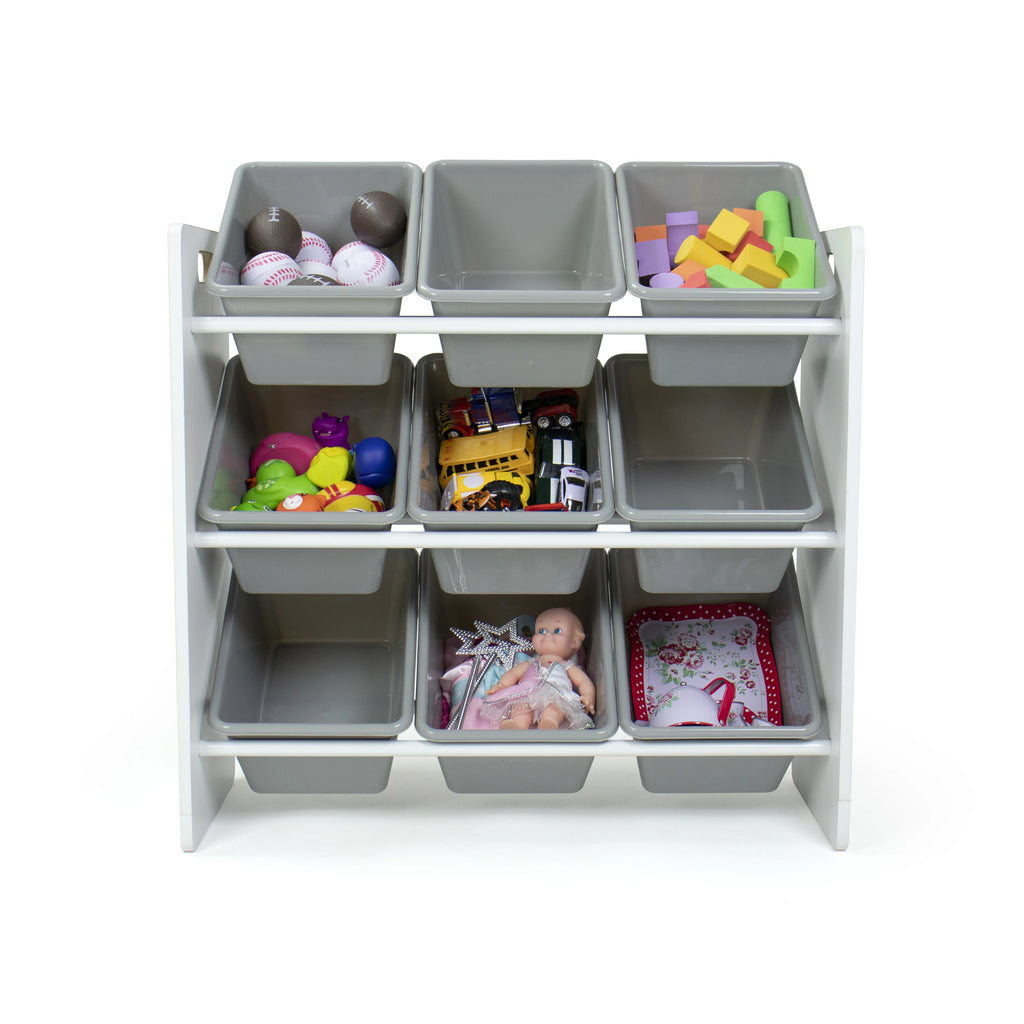 White Grey Toy Storage Organizer with 9 Bins P564