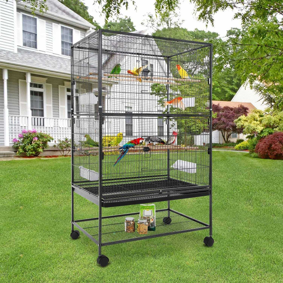 35-inch Wrought Iron Bird Cage with Rolling Stand M885953