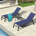 Navy Blue Aluminum 3 Piece Chaise Lounge Set with Wheels and Side Table J46140