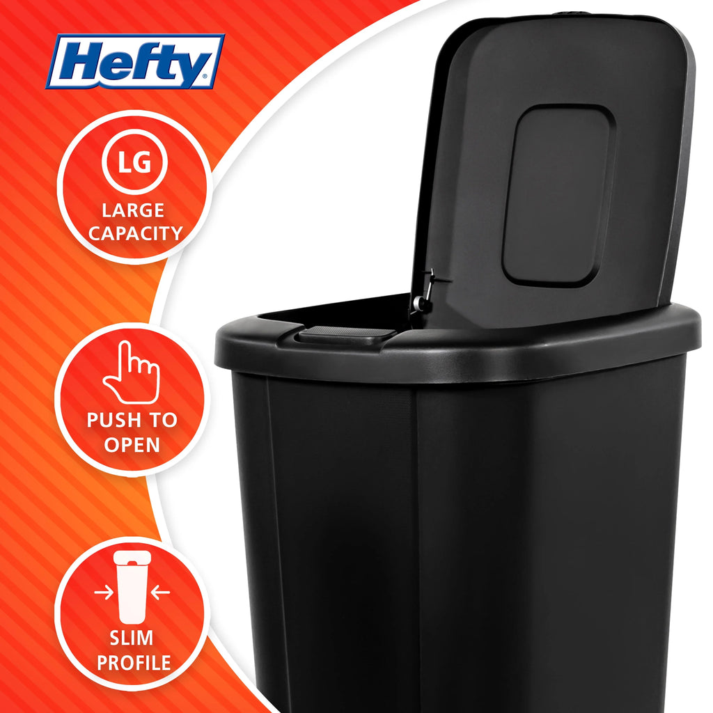 13.3 Gallon Black Plastic Touch Top Trash Can L2938