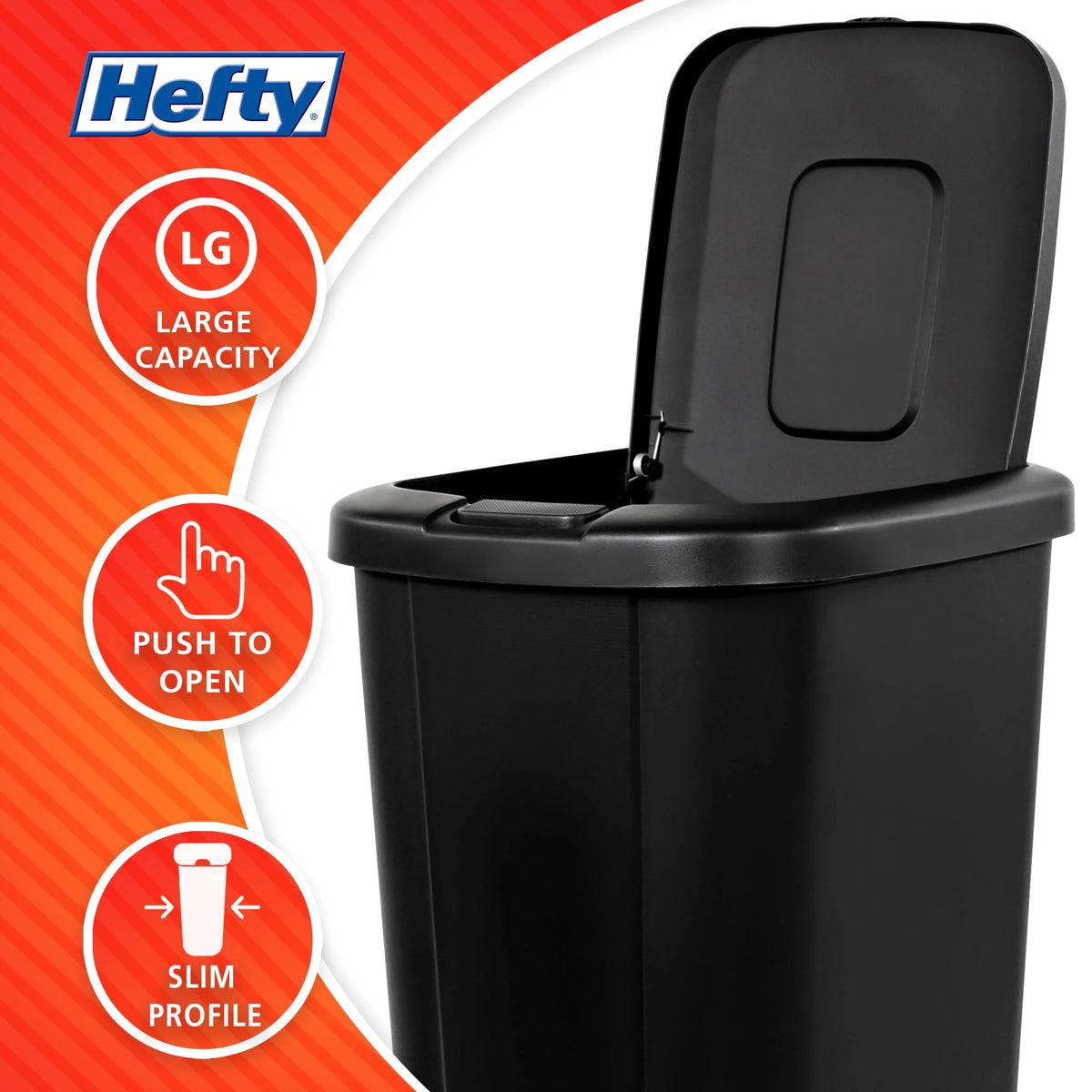 13.3 Gallon Black Plastic Touch Top Trash Can L2938