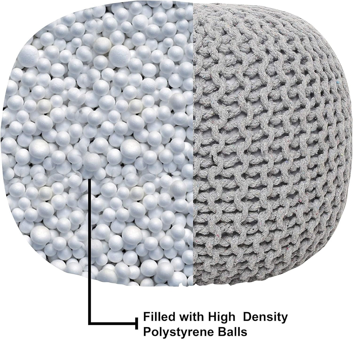 Round Cable Knitted Pouf Ottoman 18”x18”x14” Gray B986141