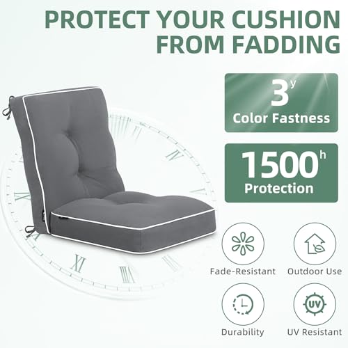 19 × 19 Inch Water Resistant Beige Tufted Patio Chair Cushions, 2 Pack Q770