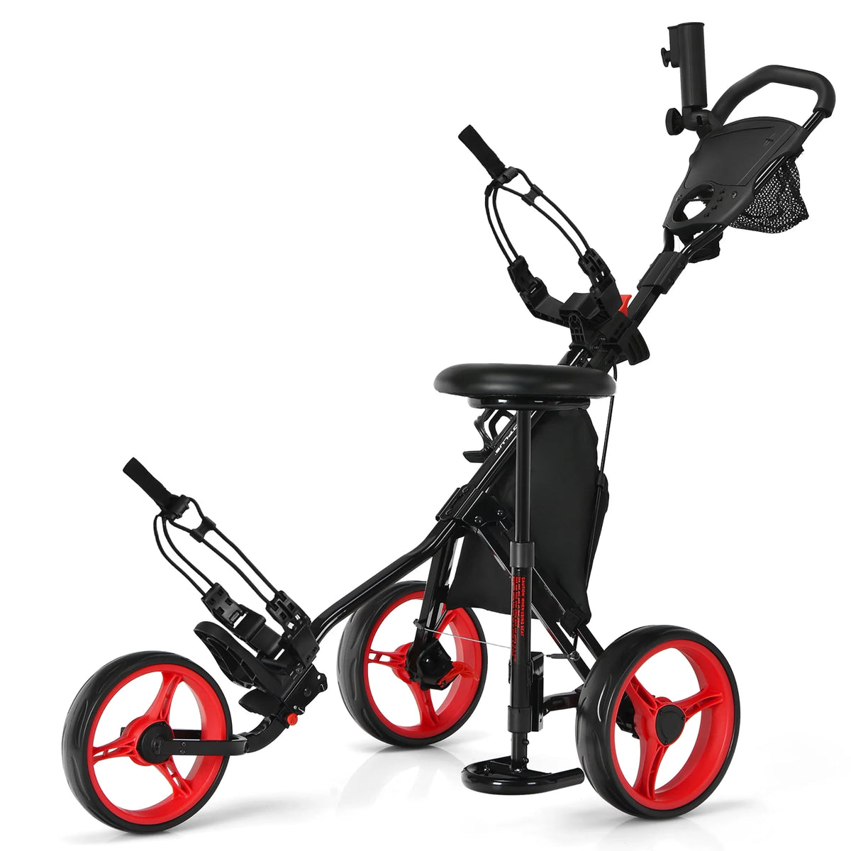 Folding 3 Wheels Golf Push Cart with Seat Blue N391983