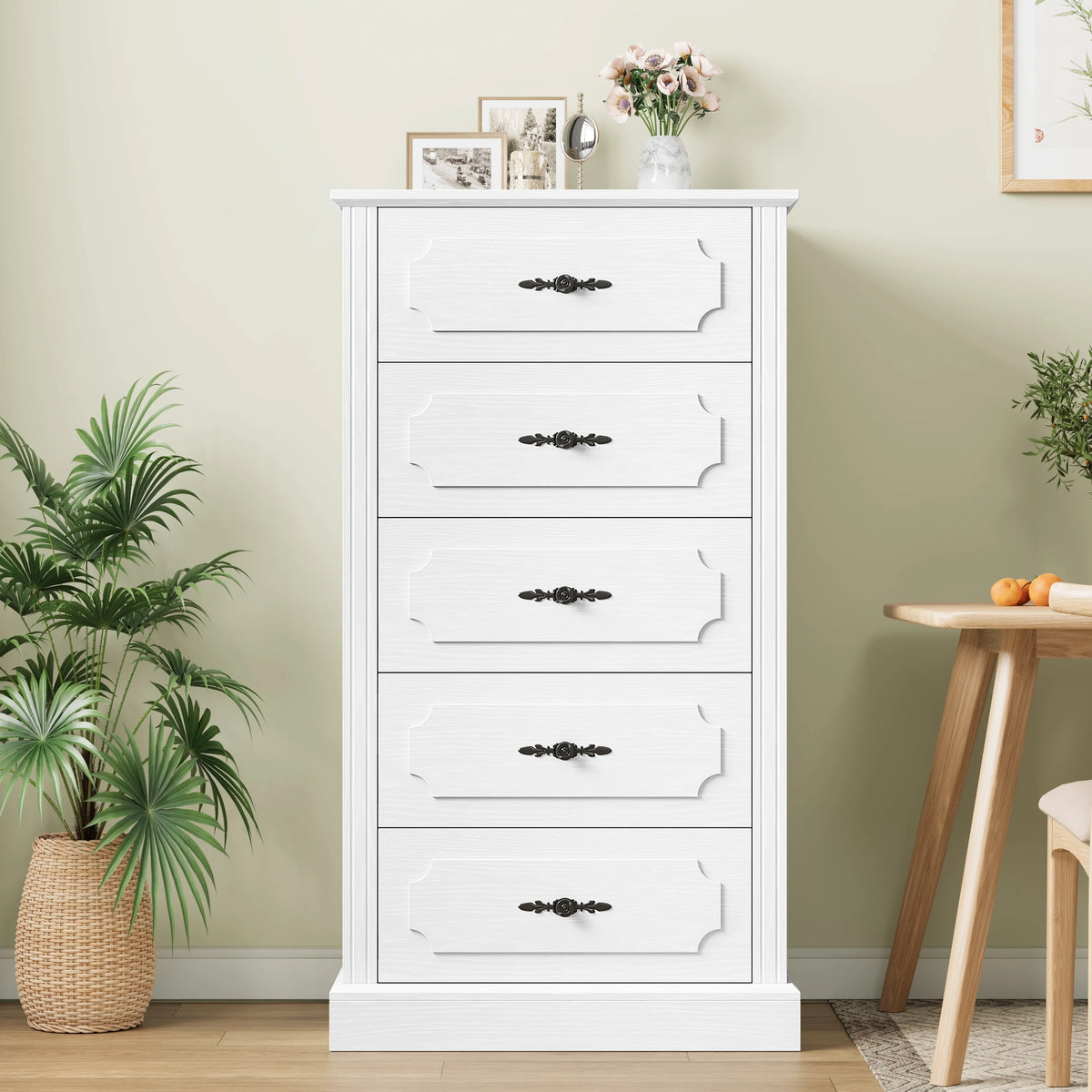 White 5 Drawer Wood Dresser N70666