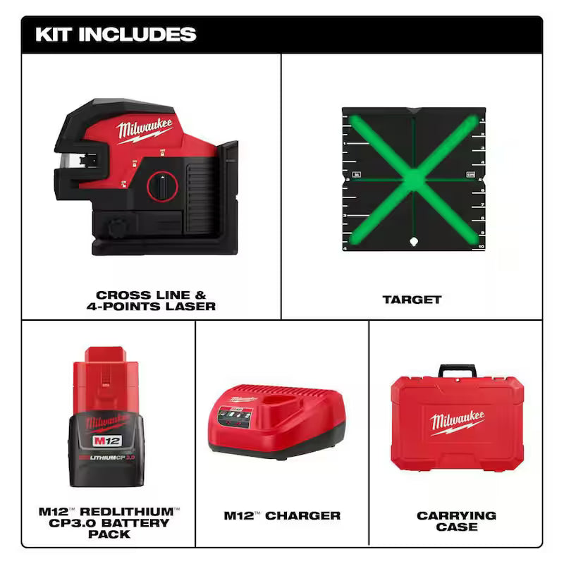 12-Volt Cordless Green Cross Line and 4-Points Laser Kit T647