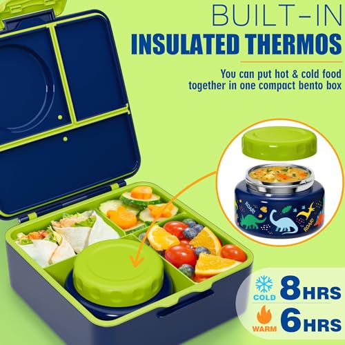 Kids Bento Lunch Box with Thermos, 8.5 OZ Insulated Food Jar, Lunch Bag, Water Bottle F19184