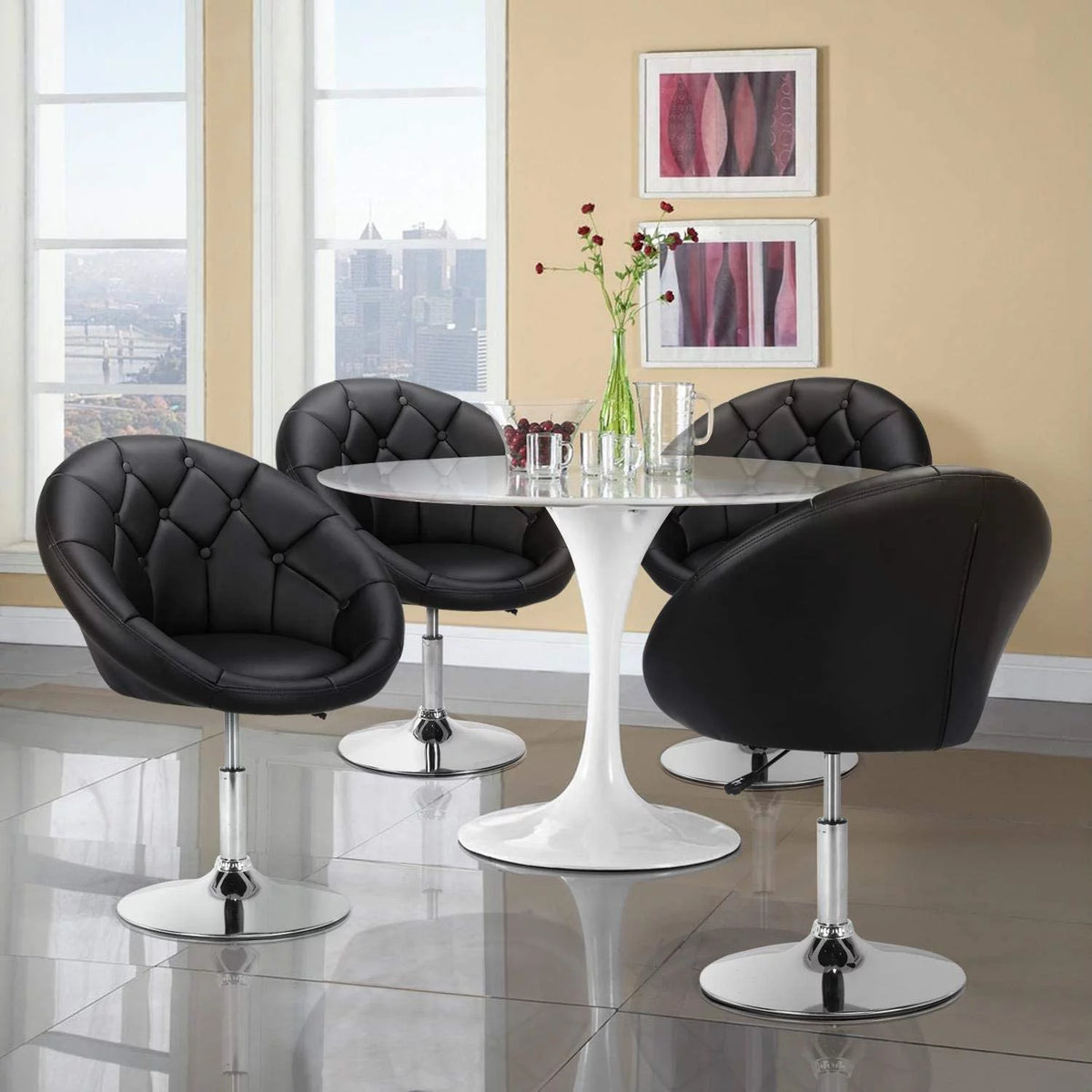 Adjustable Swivel Round Leather Chair with Wheels L659433