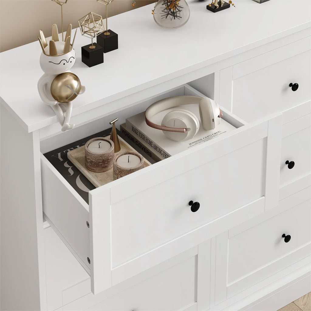 White 6 Drawer Wood Dresser A3718
