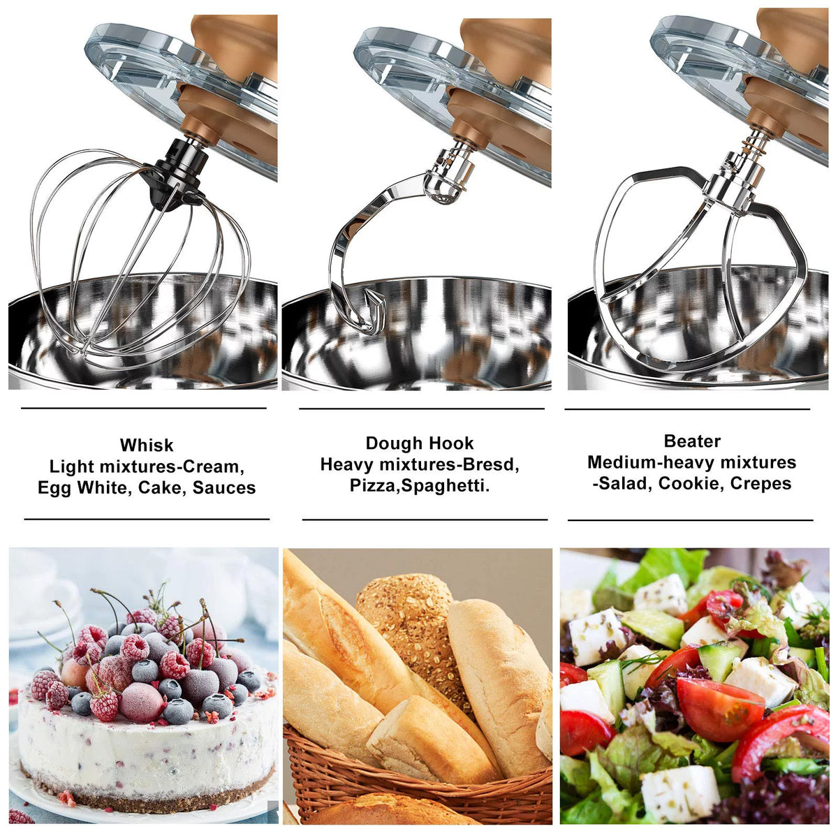 850W 6 Speed 6.5 QT Stainless Steel Stand Mixer M901