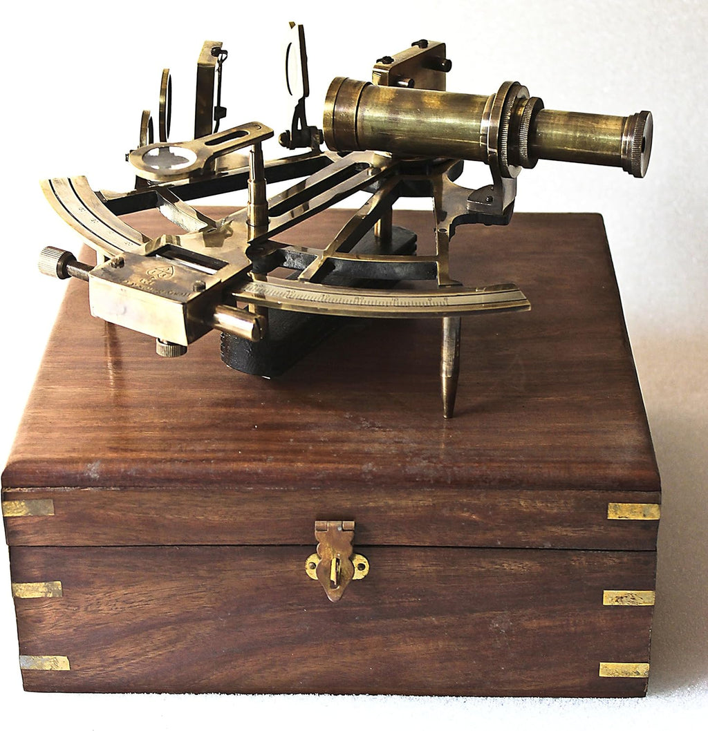 Nautical Marine Working Model Ship Sextant Wooden Box H8906
