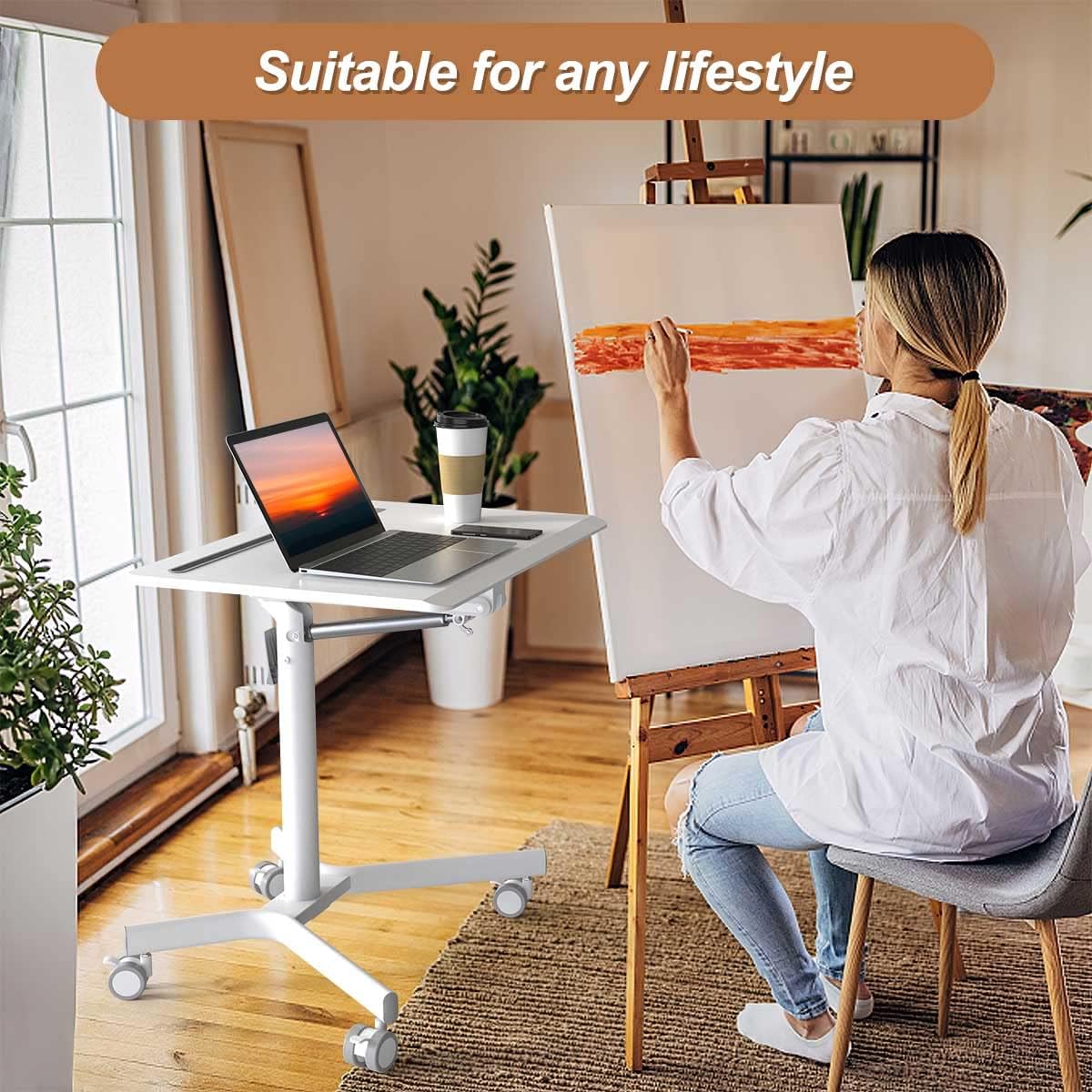 Portable Height Adjustable Laptop Desk with Wheels I950