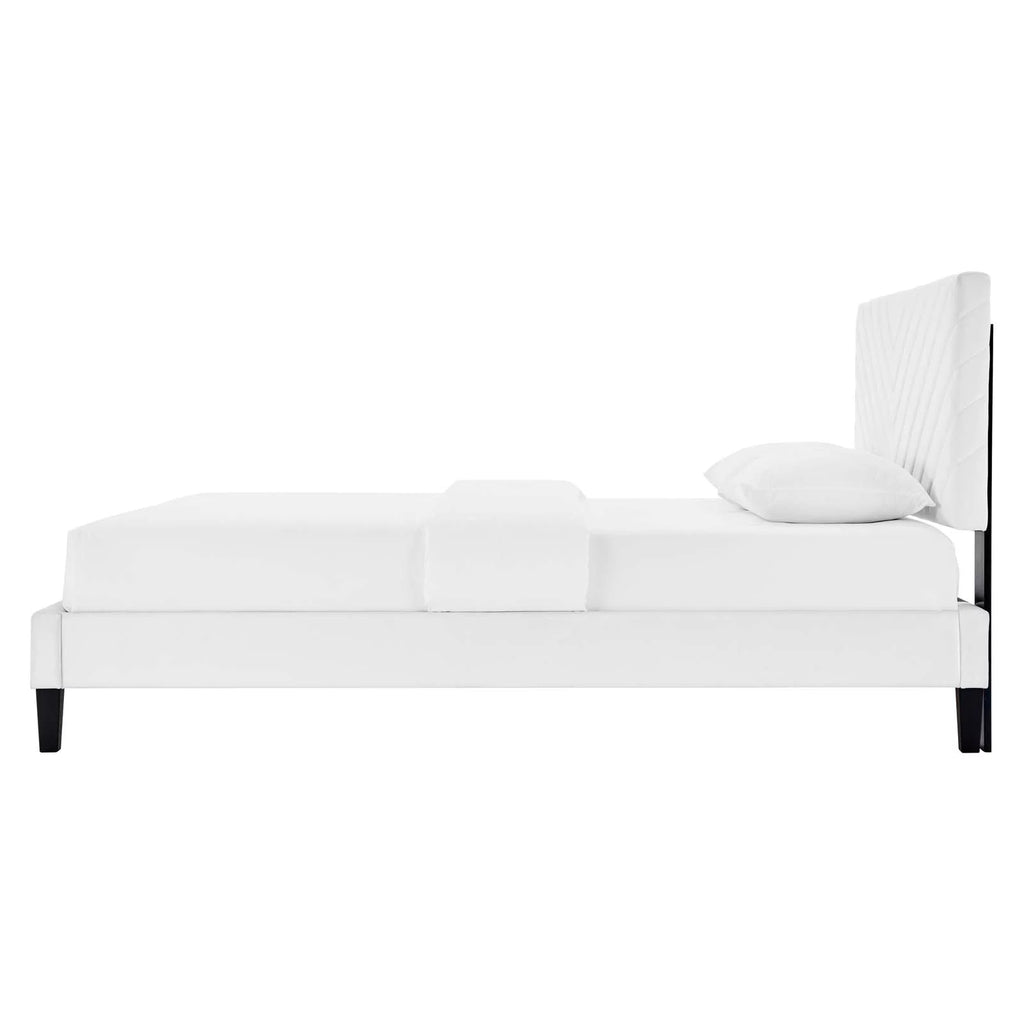 Queen Size White Velvet Platform Bed Frame U329